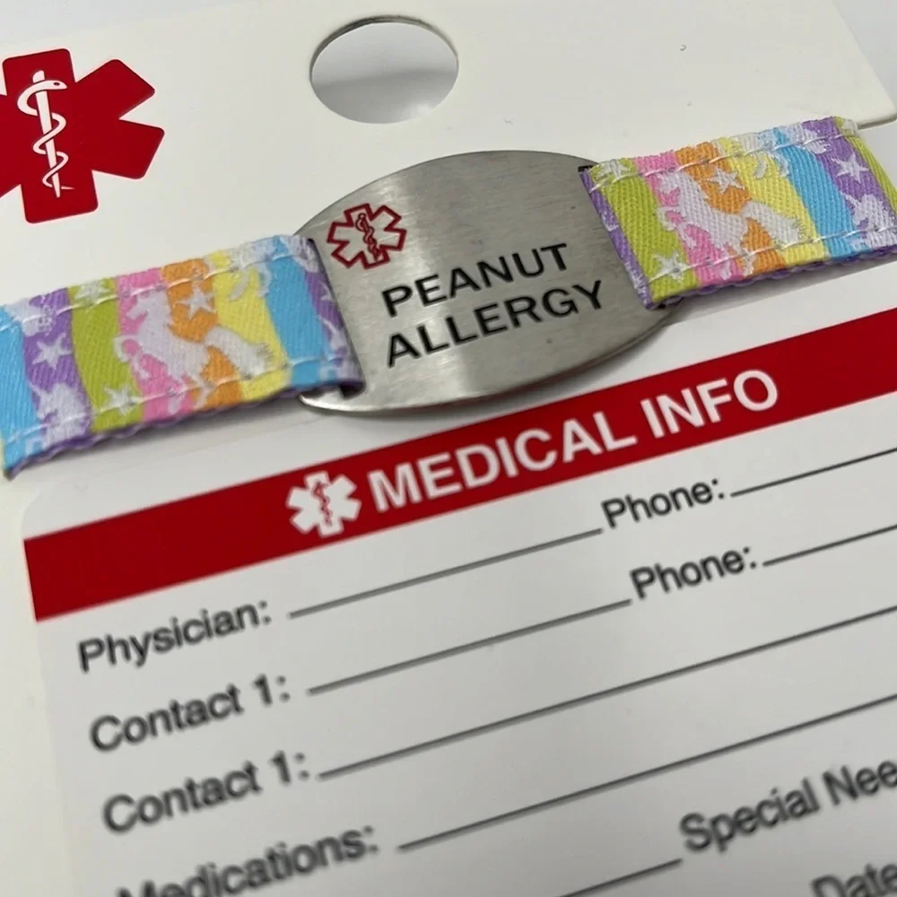 Medical ID Bracelet Peanut Allergy Unicorn Multi Color Bracelet w/ Medical‎ Card
